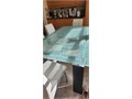 3 layer crackled glass table rectangle shape 7475  x 4125 with 4 black post  Gorgeous and ve